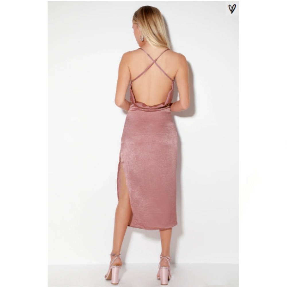 NWT Lulu's AWARD WINNER Mauve Satin Midi Dress - Picture 4 of 5